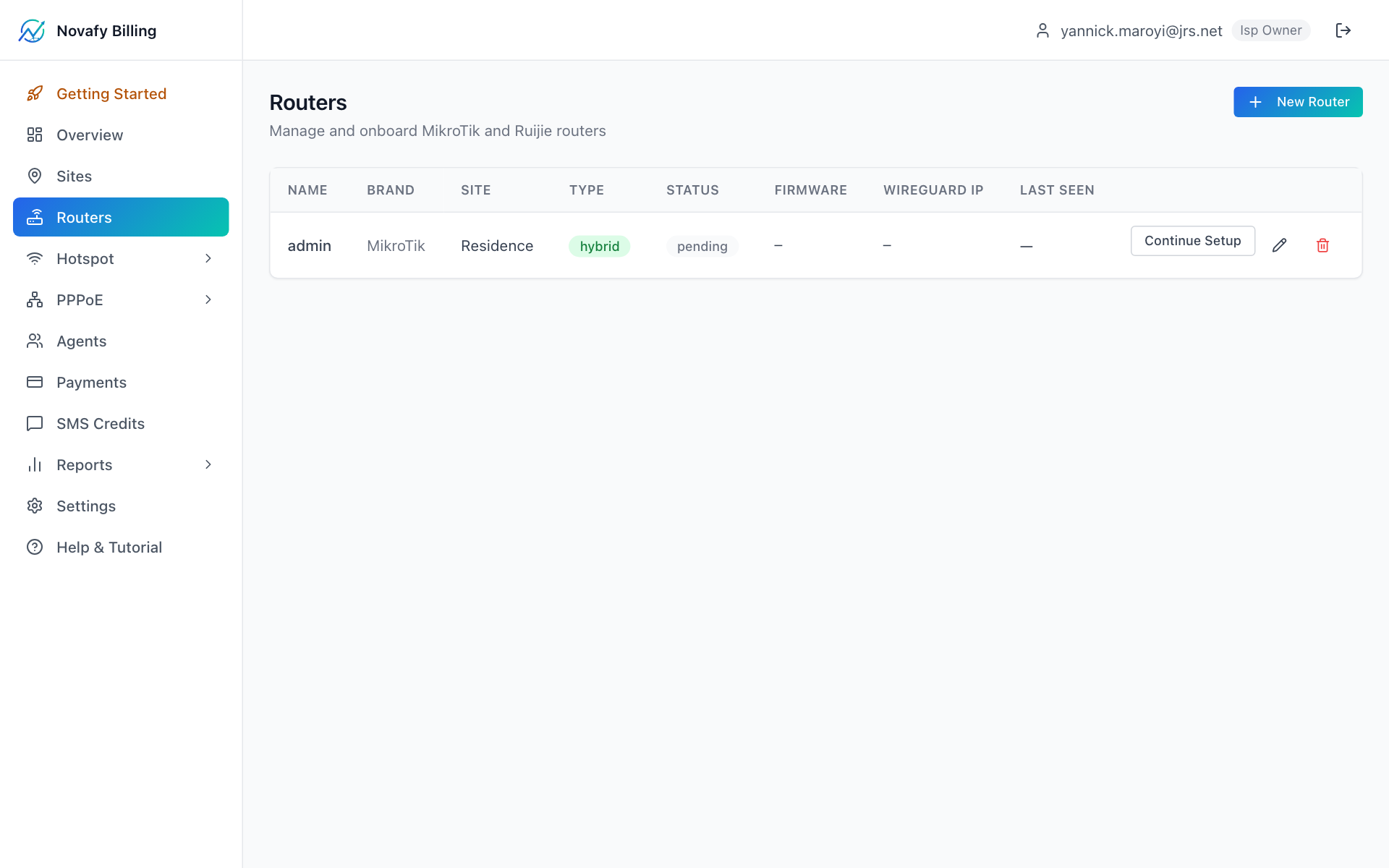 Add Router wizard — Step 1: brand / model / mode selection