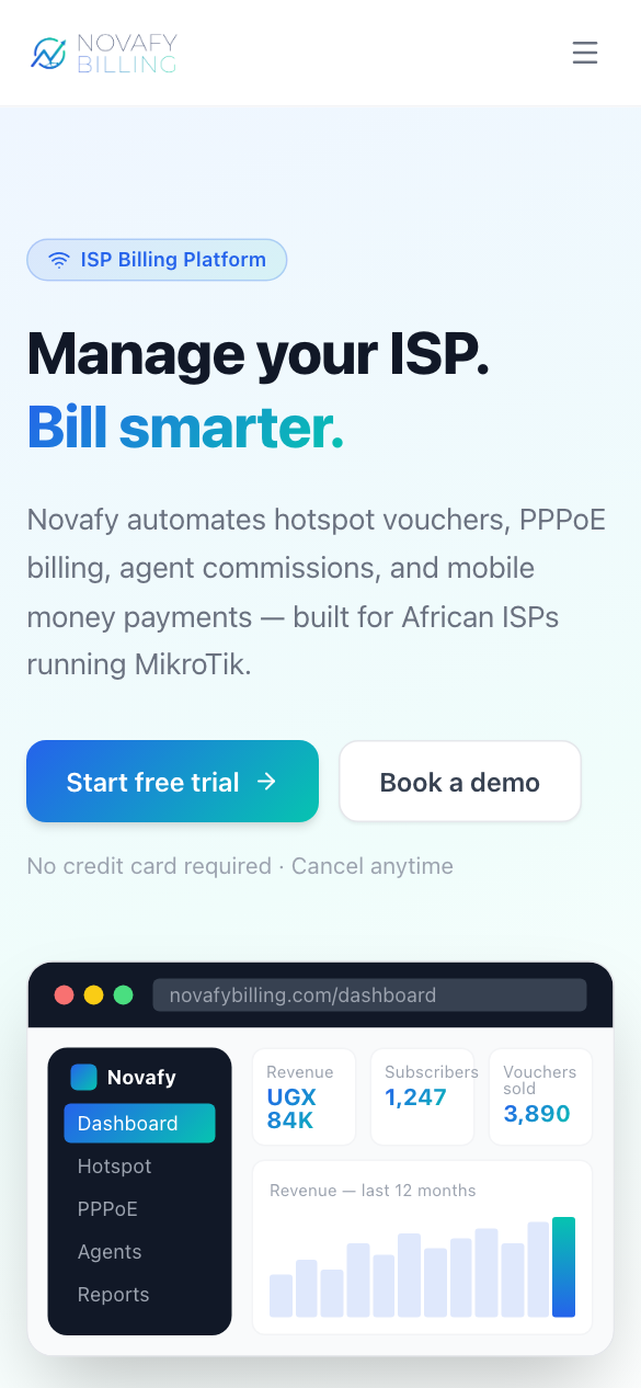 Captive portal showing package cards as customers see them